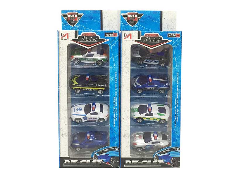 1:66 Die Cast Police Car Pull Back(4in1) toys