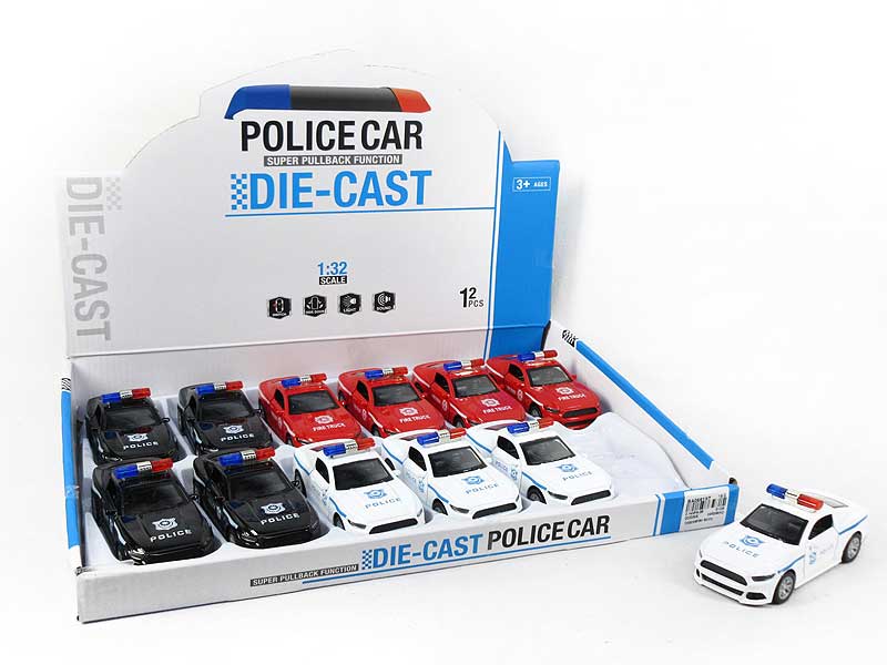 1:32 Die Cast Police Car Pull Back(12in1) toys