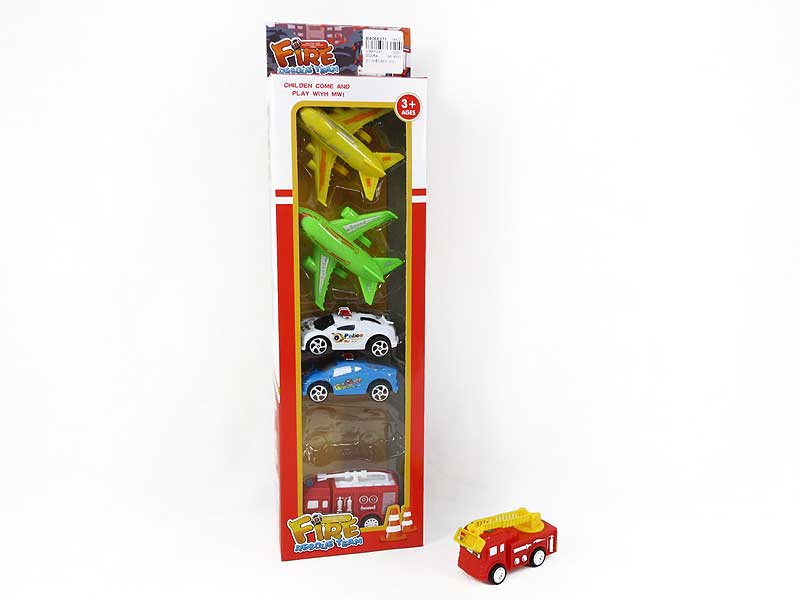 Pull Back Airplane & Police Car & Fire Engine(6in1) toys