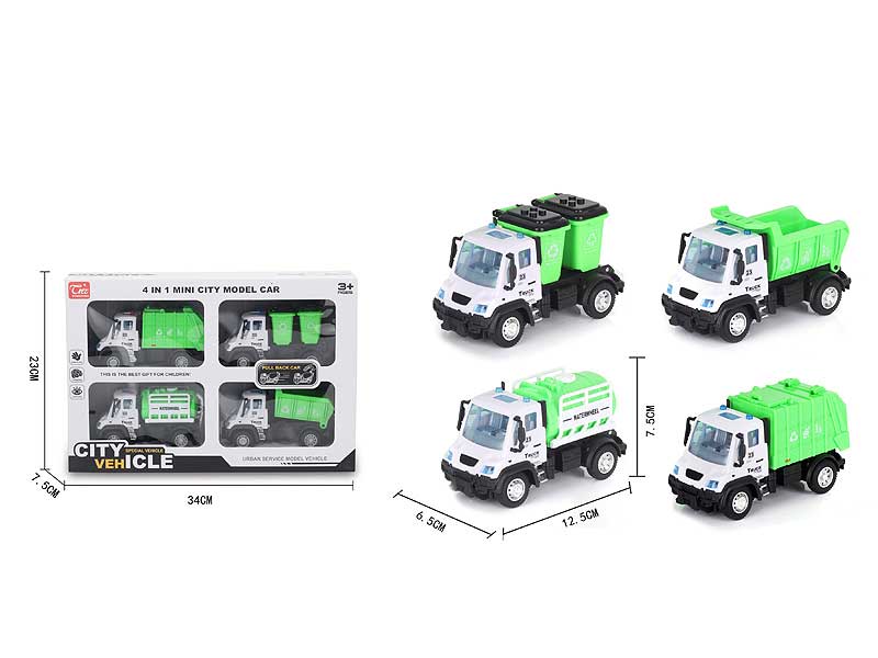 1:64 Pull Back Sanitation Car(4in1) toys