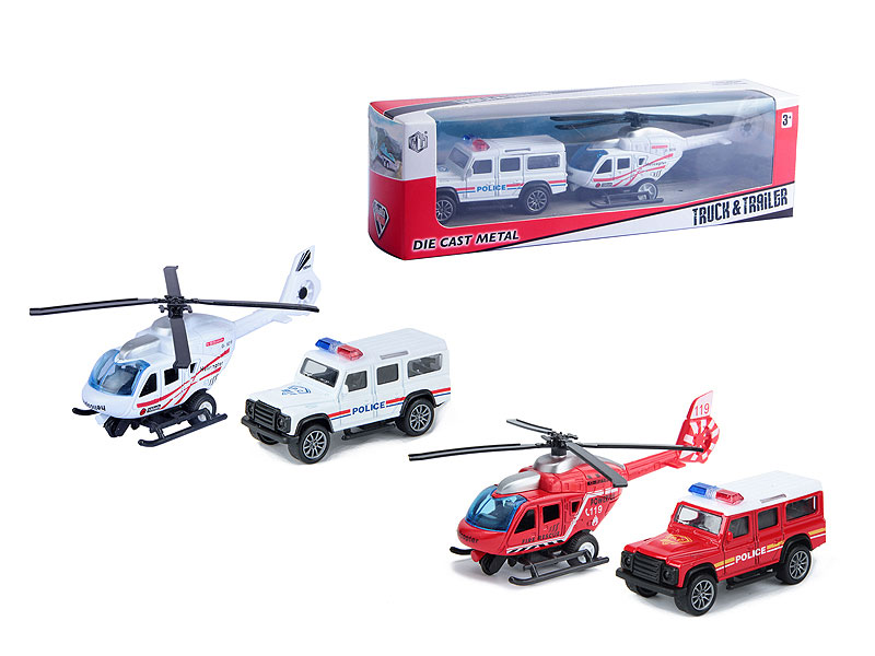 Die Cast Plane & Police Car Pull Back(2in1) toys
