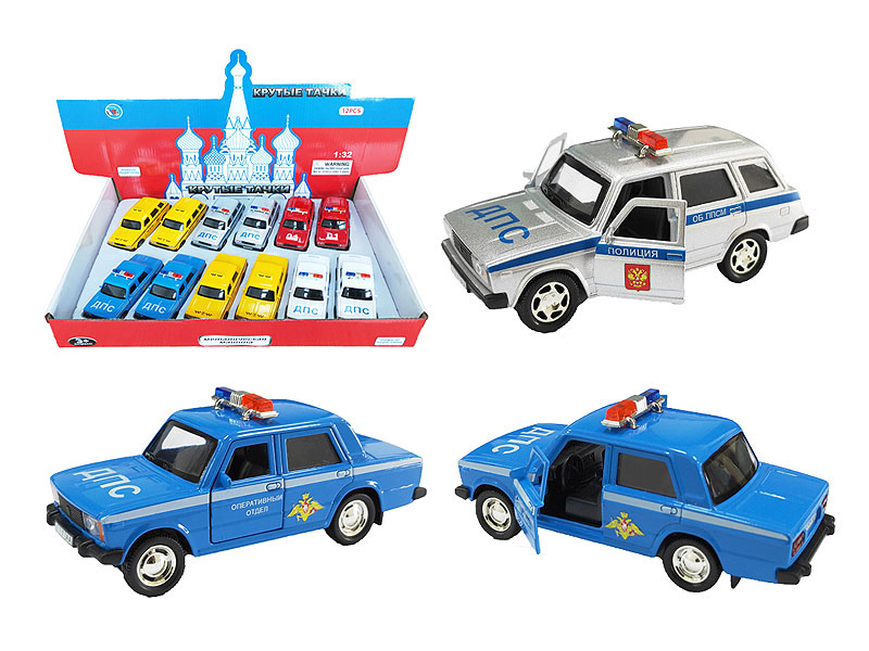 Die Cast Police Car Pull Back W/L_S(12in1) toys