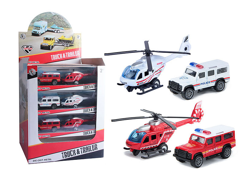 Die Cast Airplane & Police Car Pull Back(16in1) toys