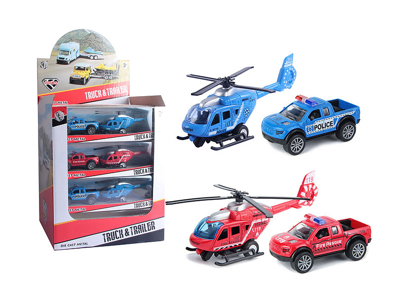 Die Cast Airplane & Police Car Pull Back(16in1) toys