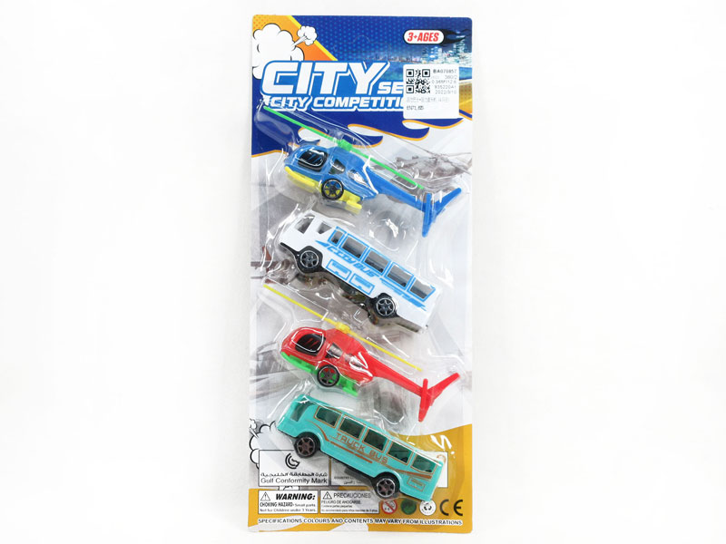 Pull Back Bus & Pull Back Helicopter(4in1) toys