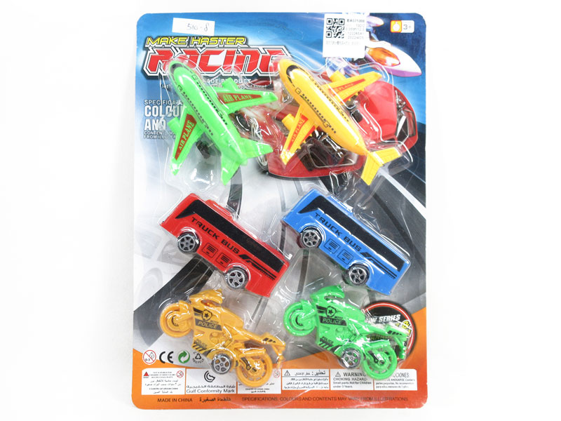 Pull Back Airplane & Motorcycle & Bus(6in1) toys