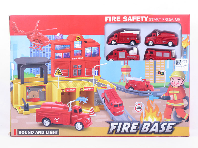 Pull Back Fire Engine Parking Lot Set W/L_S toys