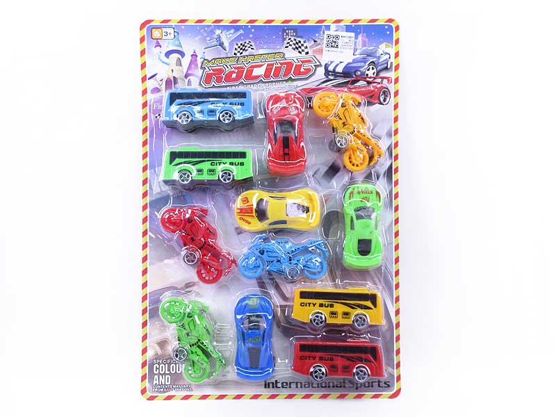 Pull Back Motorcycle & Car & Bus(12in1) toys