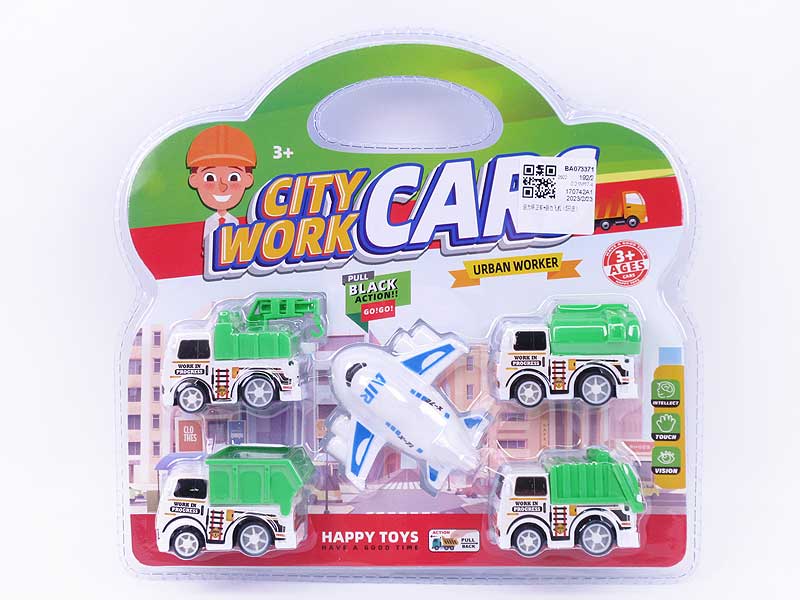 Pull Back Sanitation Truck & Pull Back Airplane(5in1) toys