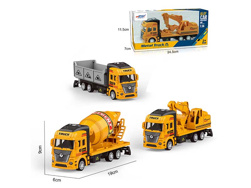 1:36 Die Cast Construction Truck Pull Back(3S) toys