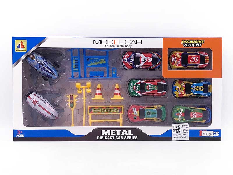 1:64 Pull Back Racing Car & Pull Back Airplane & Road Signs toys