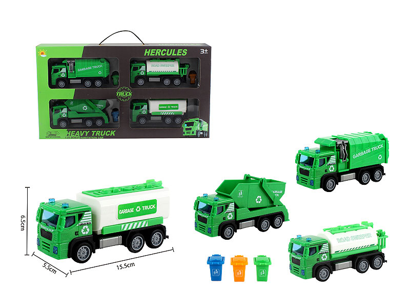 Pull Back Sanitation Truck Set(4in1) toys