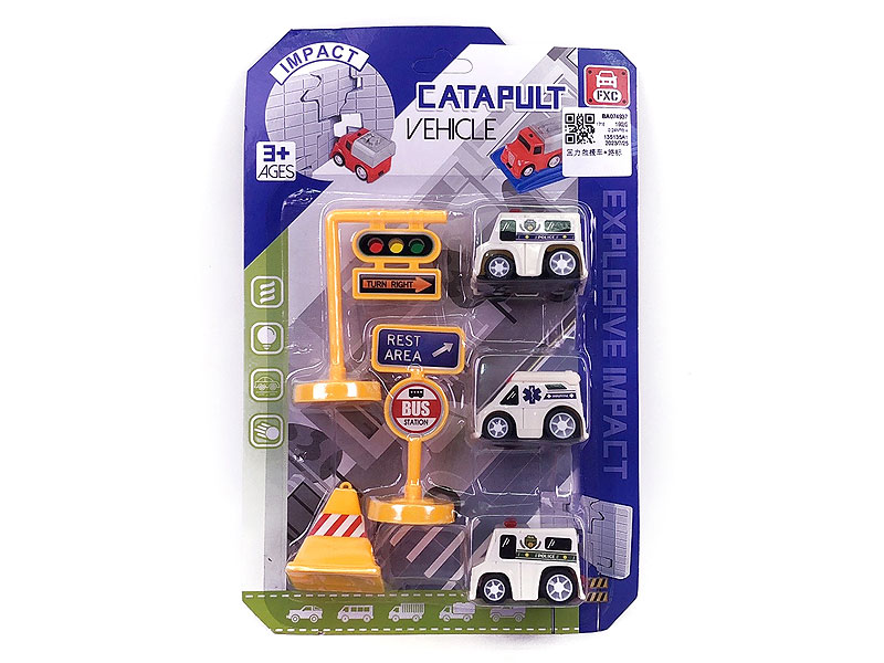 Pull Back Rescue Vehicle & Road Sign toys