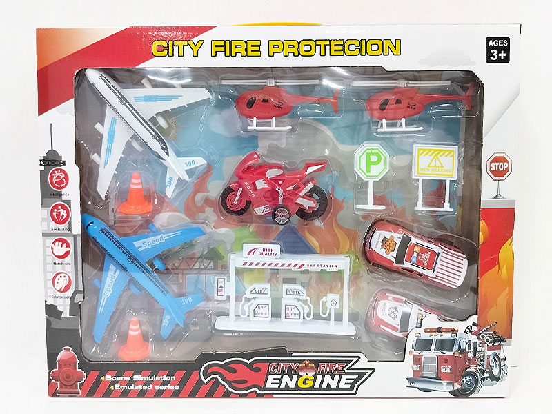 Pull Back Fire Engine & Pull Back Plane Set toys