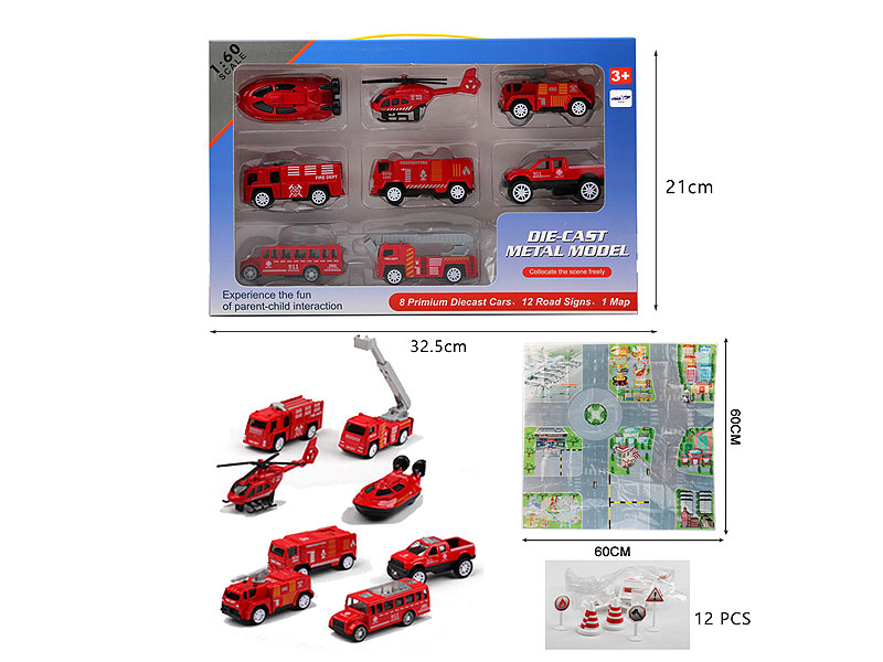 1:60 Die Cast Fire Engine Pull Back(8in1) toys