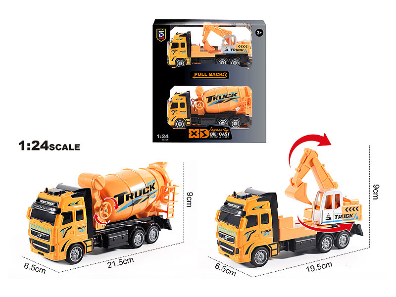 1:24 Die Cast Construction Truck Pull Back(2in1) toys