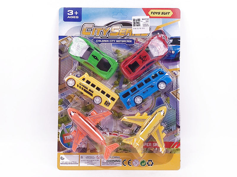 Pull Back Sports Car & Bus & Airplane(6in1) toys