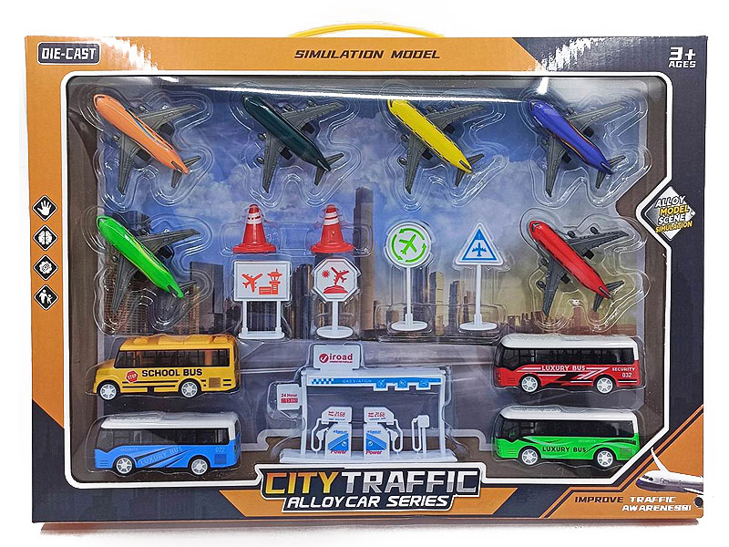 Die Cast Airplane Bus Set Pull Back toys