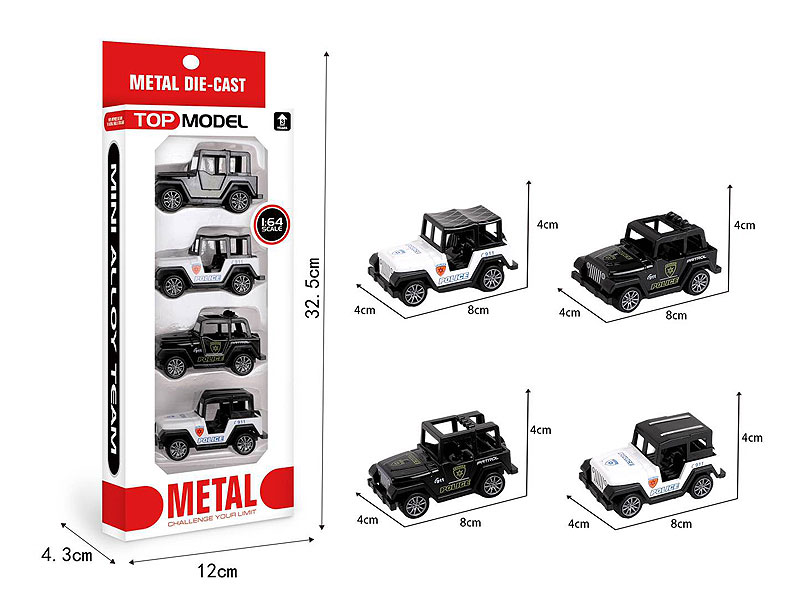 1:64 Die Cast Jeep Pull Back(4in1) toys