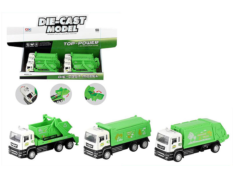 1:55 Die Cast Sanitation Car Pull Back W/L_M(6in1) toys