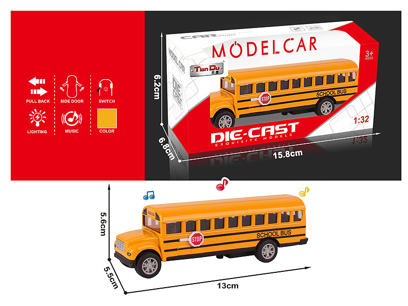 1:32 Die Cast School Bus Pull Back W/L_M toys