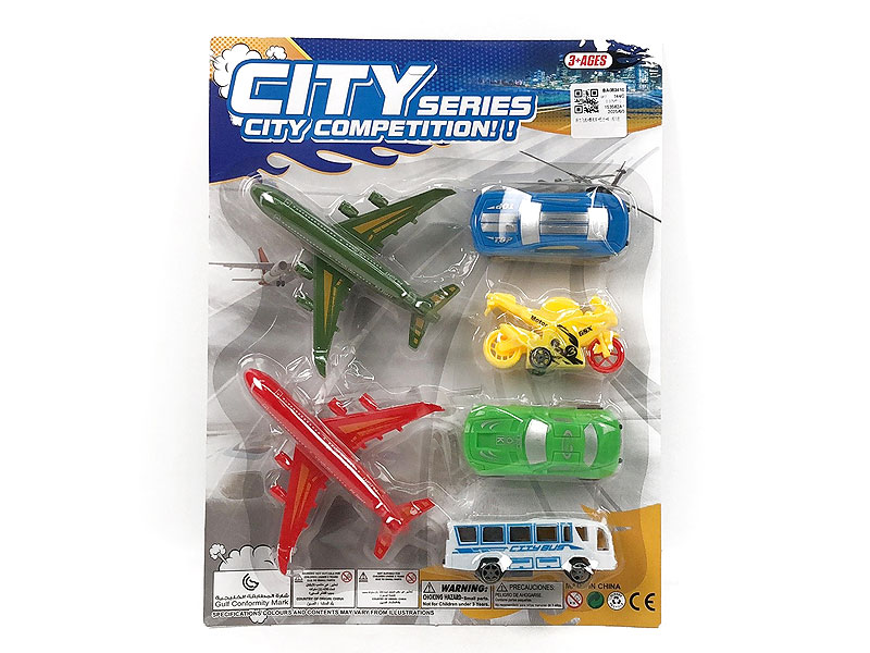 Pull Back Airplane & Motorcycle & Bus & Car(6in1) toys