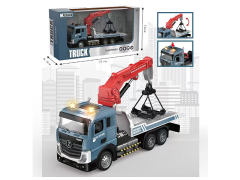 合金回力平头平板吊机车带灯光音乐