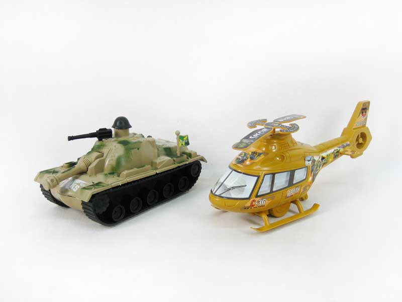 Pull Line Helicopter & Friction Tank(2in1) toys