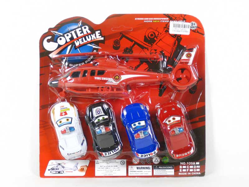 Pull Line Helicopter & Pull Back Police Car toys
