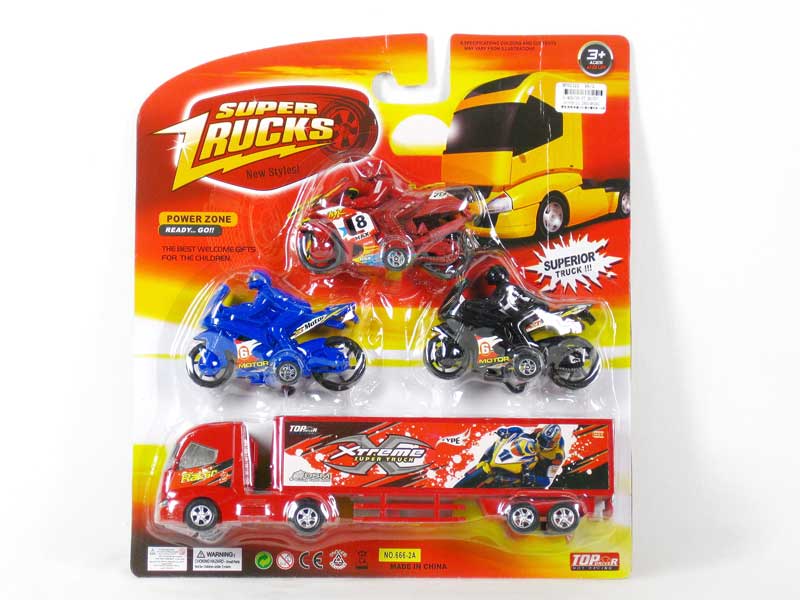 Friction Container Truck & Free Wheel Motorcycle(2C) toys