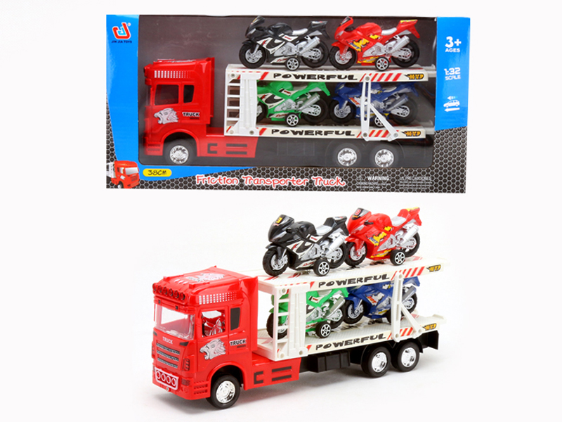 Friction Double Deck Truck Tow Motorcycle(3C) toys