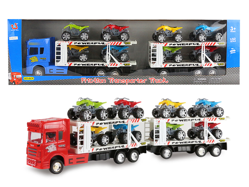 Friction Double Deck Truck Tow Motorcycle(3C) toys