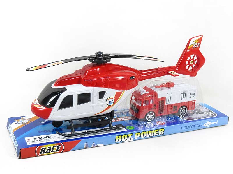Fricton Helicopter & Free Wheel Fire Engine toys