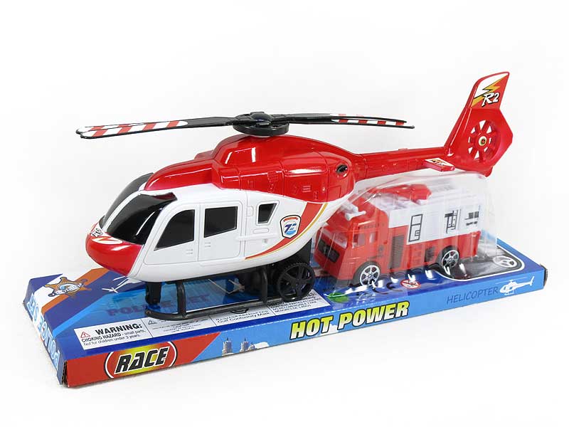 Fricton Helicopter & Free Wheel Fire Engine toys