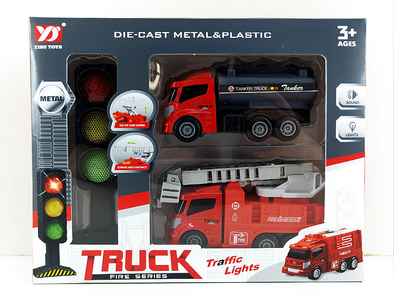 Die Cast Fire Engine Set Friction(2in1) toys