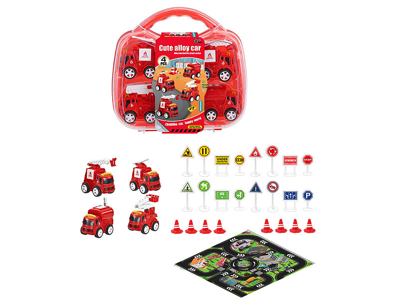 Die Cast Fire Engine Set Friction(4in1) toys