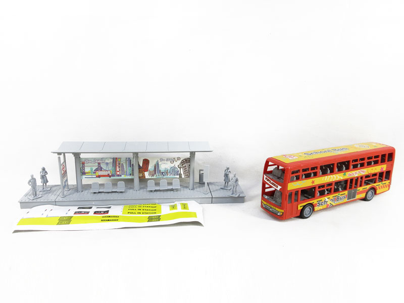 Friction Bus & Diy Scene Bus Stop toys