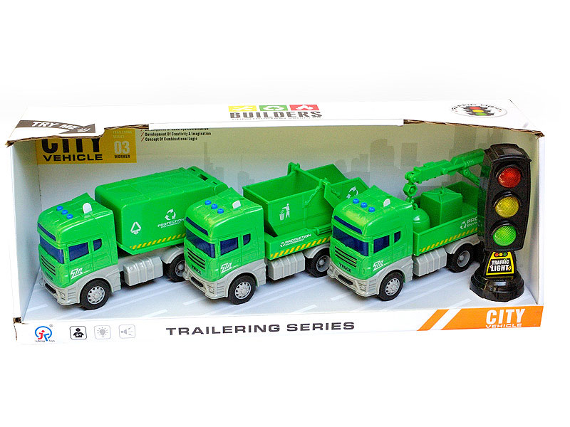 Friction Sanitation Truck W/L_S & Traffic Lights W/L_S(3in1) toys