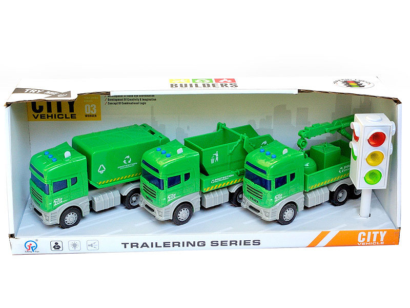 Friction Sanitation Truck W/L_S & Traffic Lights W/L(3in1) toys