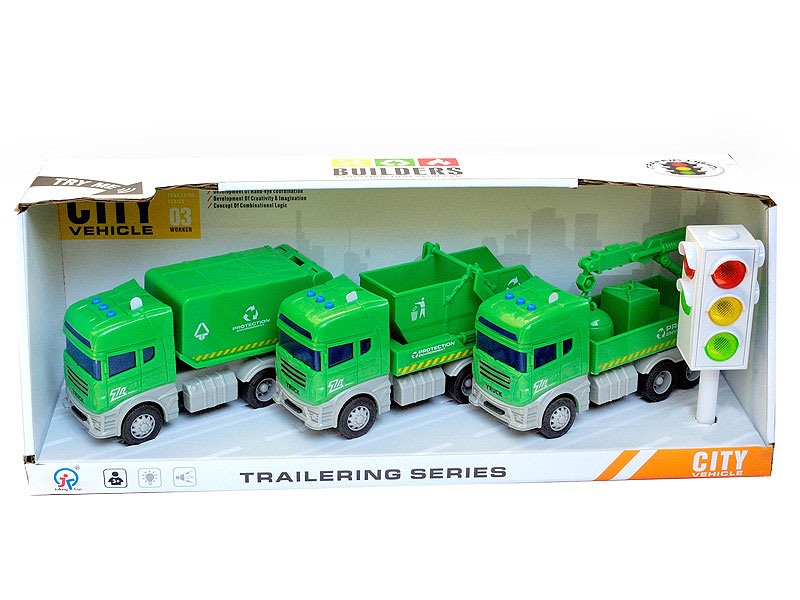 Friction Sanitation Truck W/L_S & Traffic Lights(3in1) toys