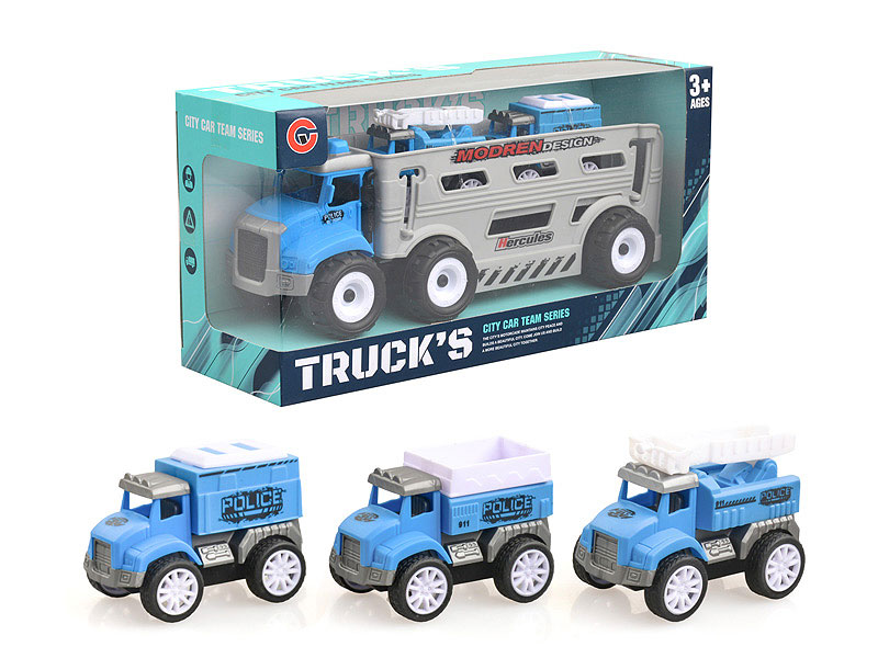 Friction Police Truck Tow Pull Back Car toys