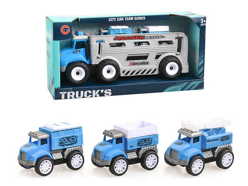 Friction Police Truck Tow Pull Back Car toys
