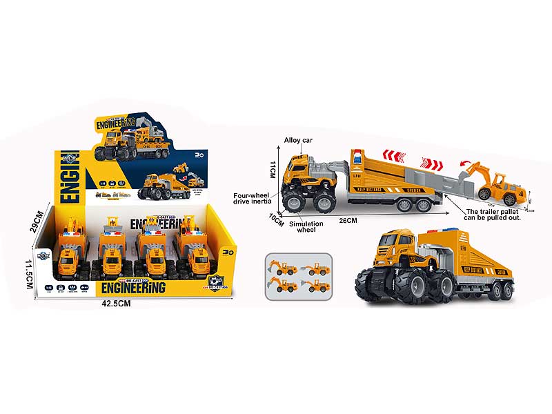 Die Cast Rescue Trailer Friction(4in1) toys