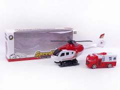 Fricton Helicopter & Free Wheel Fire Engine toys