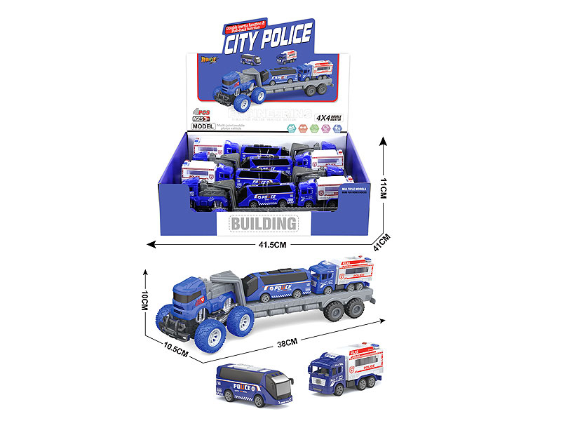 Friction Truck Tow Pull Back Police Car(4in1) toys
