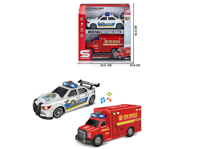 1:20 Friction Police Car & Fire Engine W/L_M(2in1) toys