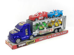 惯性双层拖车载2只滑行甲虫车+2只滑行警车（2色）