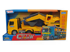 1:14欧式惯性工程挖机运输车带灯光/音乐