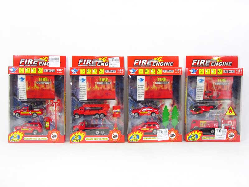 Die Cast Fire Engine Set Free Wheel(4S) toys