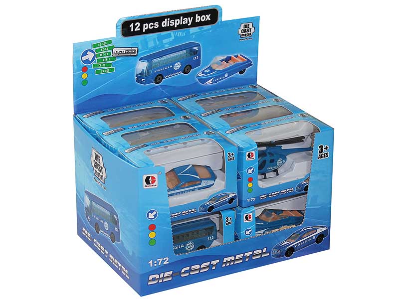 1:72 Die Cast Police Car Free Wheel(12in1) toys